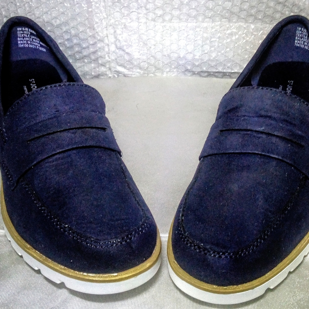 St. John's Bay Barrow Bright Navy Wedge Penny Loafer Slip On Shoes Women's Size